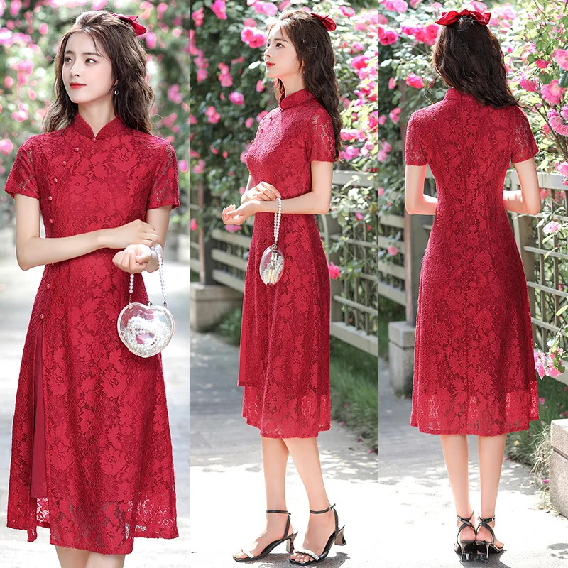 Vintage Oversize 4XL Novelty Short Chinese Formal Rayon Dress Chinese Style Women Mandarin Collar Qipao Elegant Lady Cheongsam