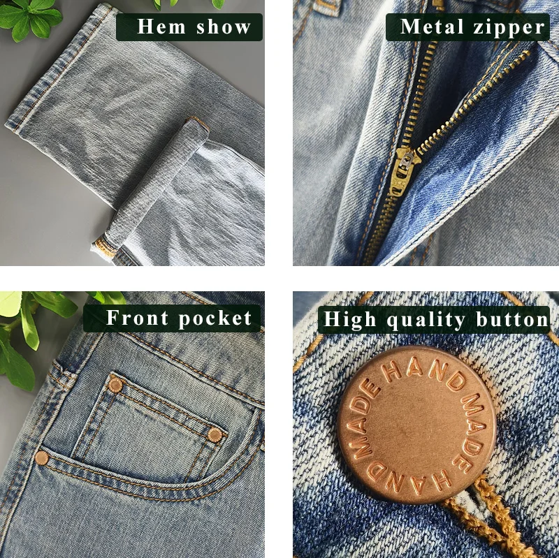 2024 Spring Autumn New Vintage Casual Mens Jeans Washed Soft Cotton Loose Straight Streetwear Cargo Jeans KK1026-2