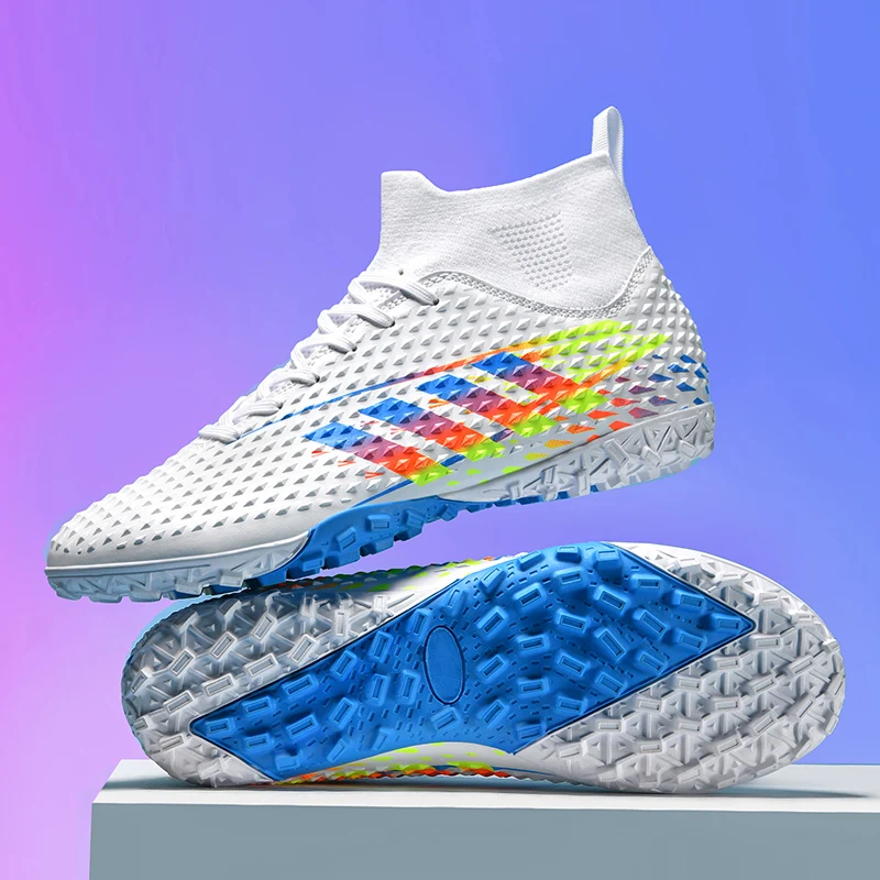 Men's Soccer Cleats Football Shoes High-Tops Lace-Up Non-Slip Short Spikes Rubber Outsoles Indoor Firm Ground Turf Futsal