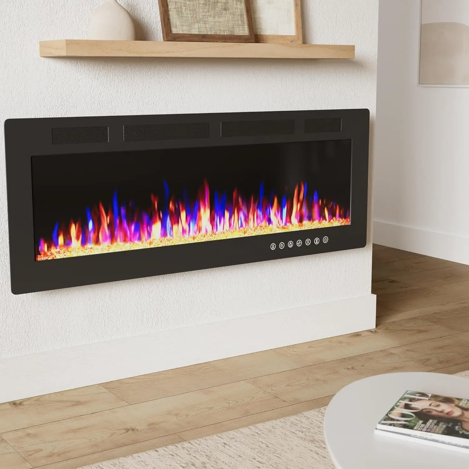 72 inch Ultra-Thin Electric Fireplace in-Wall Recessed and Wall Mounted Fireplace Heater,Timer,Low Noise, Remote Control(72’’) 2