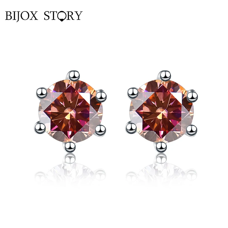 

BIJOX STORY 0.5CT/1CT Vintage Style Moissanite Stud Earrings for Female S925 Sterling Silver Round Shape Party Birthday Earrings