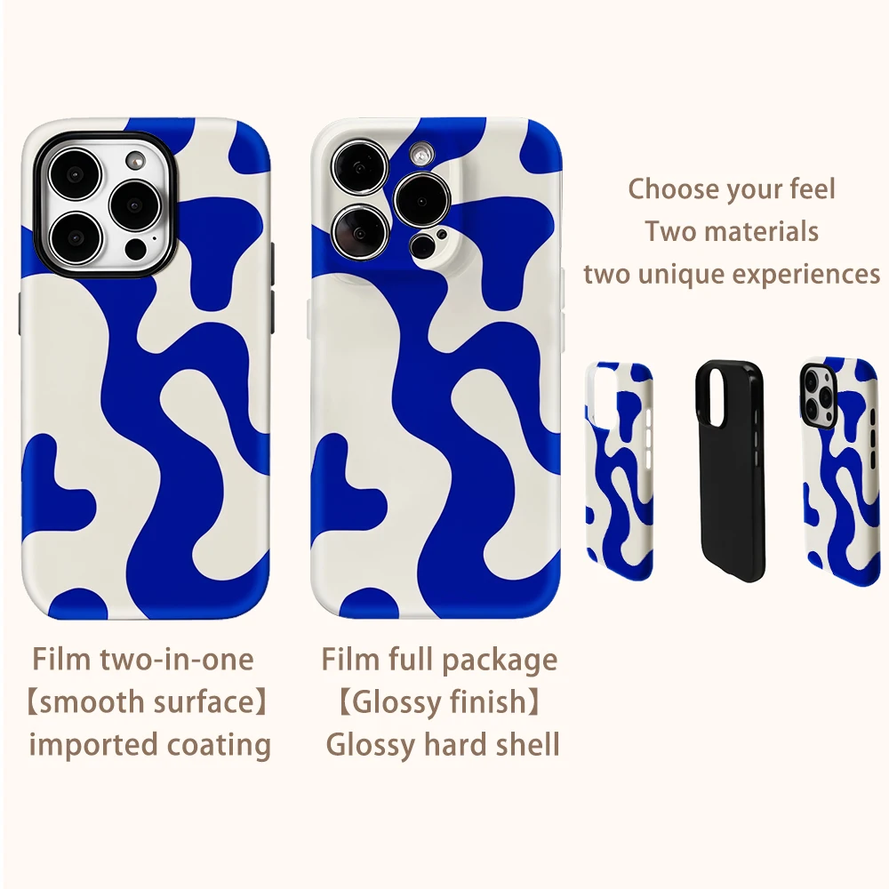 Luxury Double-Layer Phone Case with Blue Swirls - Minimalist Design