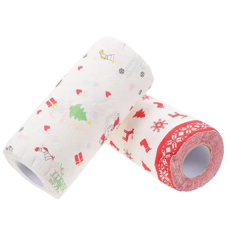 2 Rolls Of Grease-Proof Paper Fried Food Paper Christmas Themed Snacks Kitchen Disposable Dish Towel Food Pad disposable paper towel