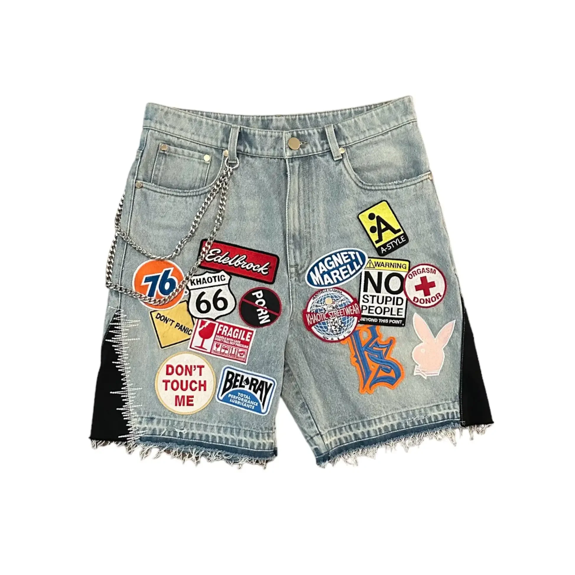Denim Shorts Summer Jeans Shorts Y2K Jeans Men Women Hip Hop Cartoon Graphics Streetwear Retro Patchwork Loose Denim Fitness Casual