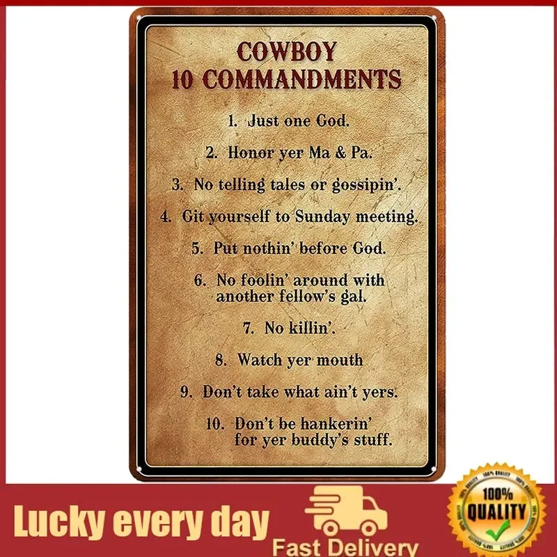 

Agedsign Metal Signs Vintage Retro Gym Wall Decor Home Indoor Tin Sign Cowboy 10 Commandments Basement vintage decor