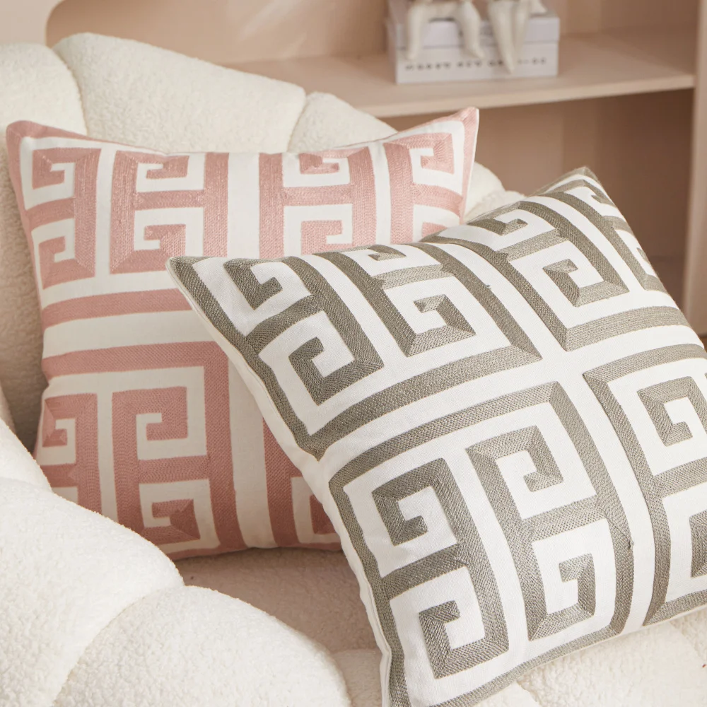 

Cushion Cover Embroidery 45x45cm Decorative Pillow Cover Geometric for Sofa Livingroom Decor Pillowcase Cotton Linen Thick White