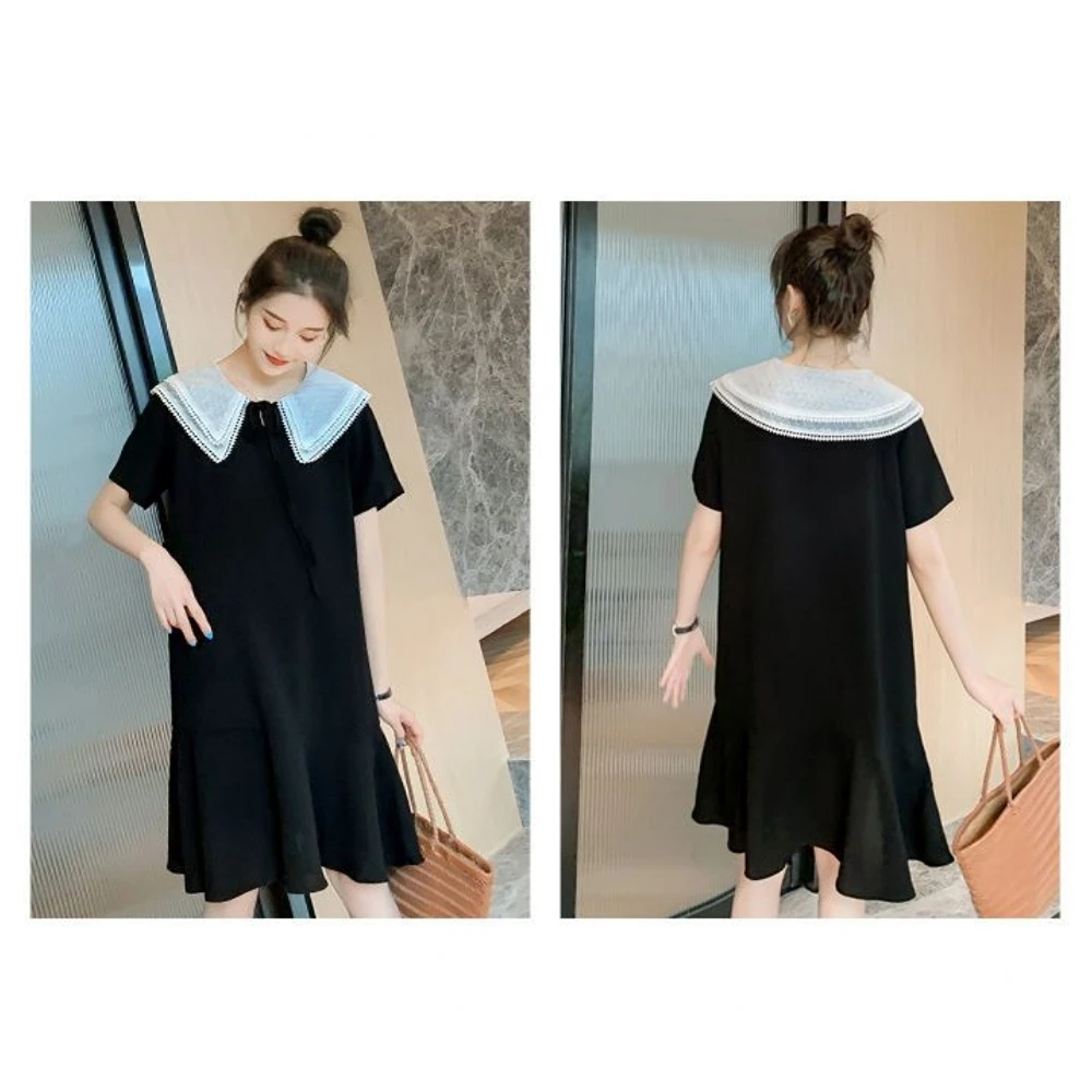 Summer Korean Fashion Maternity Dress Across V neck A Line Slim