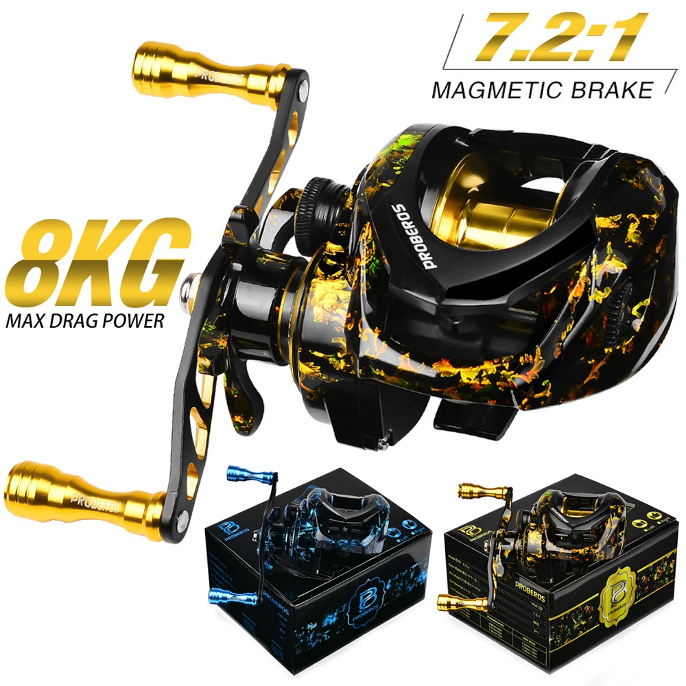 

Baitcasting Fishing Reel 7.2:1 Gear Ratio 8Kg/17.6Lb Max Drag Casting Reel with Metal Spool for Freshwater Saltwater Pesca