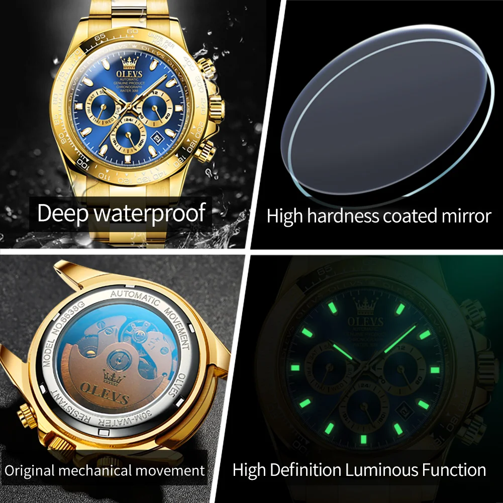OLEVS 6638 Original Brand Classic Man Automatic Mechanical Waterproof Wrist Watch Chronograph
