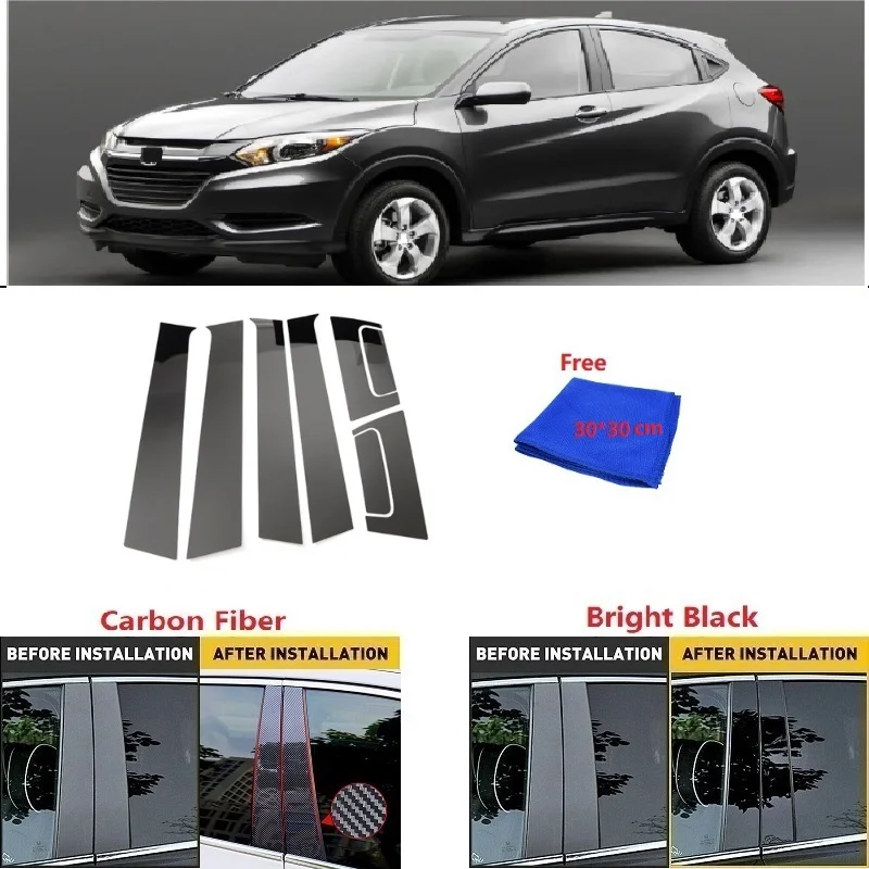 

Fit For Honda HRV HR-V 2016-2020 Carbon Fiber Black Car Window Door Column BC Pillar Post Cover Trim Mirror Effect PC Sticker