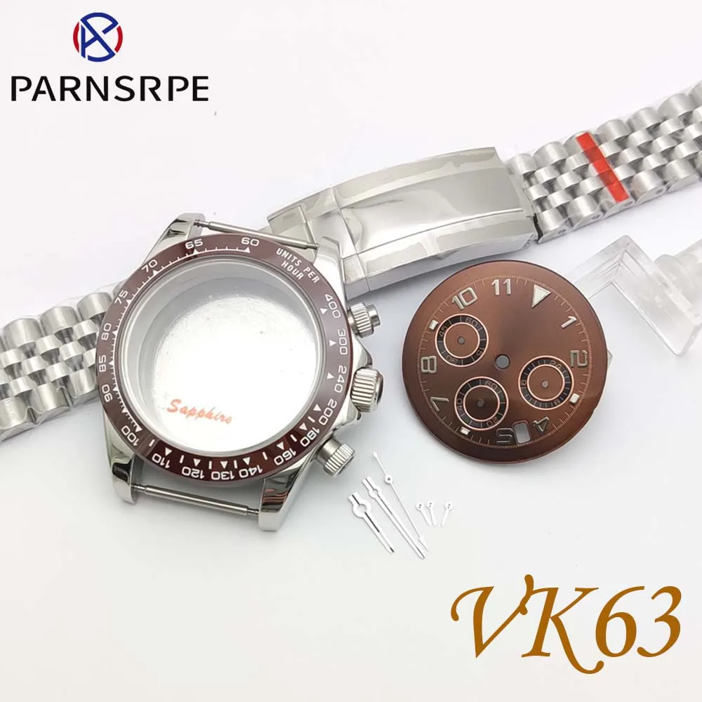 Men's quartz watch set 40 mm, silver-coloured stainless steel case for calibre VK63, various dials, matching bracelets