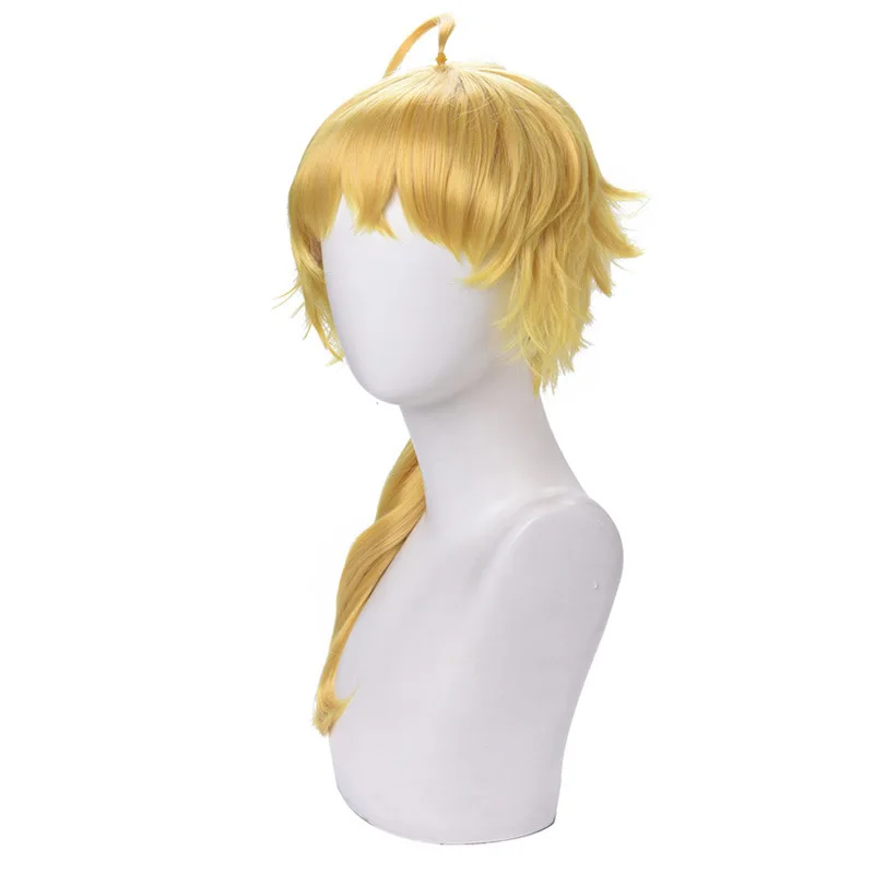 Thoma Wig Genshin Impact Cosplay Wig Long Yellow Men Wigs with Ponytail Synthetic Hair Heat Resistant Halloween