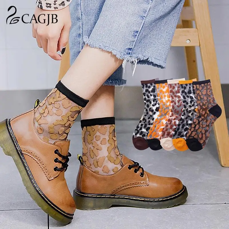 

1pair Sexy Lace Mesh Fishnet Socks Mixed Fiber Transparent Stretch Elasticity Ankle Net Yarn Thin Leopard Women Cool Socks