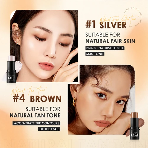 FOCALLURE 하이라이터 메이크업 글리터 컨투어링 브론저, 페이스 쉬머 파우더 크림 텍스처 스틱, 여성용 화장품, 2 개 세트 4