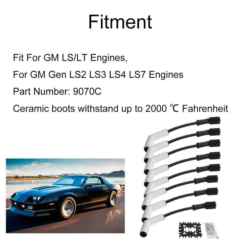 9070C Ceramic Boot Spark Plug Wires Set For GM LS3/LS4/LS7/LT Engines
