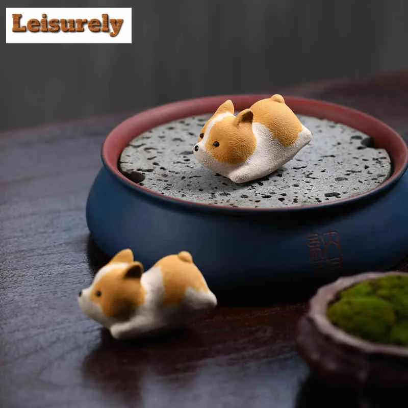 Yixing Purple Clay Cute Fortune Zodiac Dog Tea Pet Vintage Fish Tank Landscaping Tea Figurine Play Toys Tea Statue Ornaments