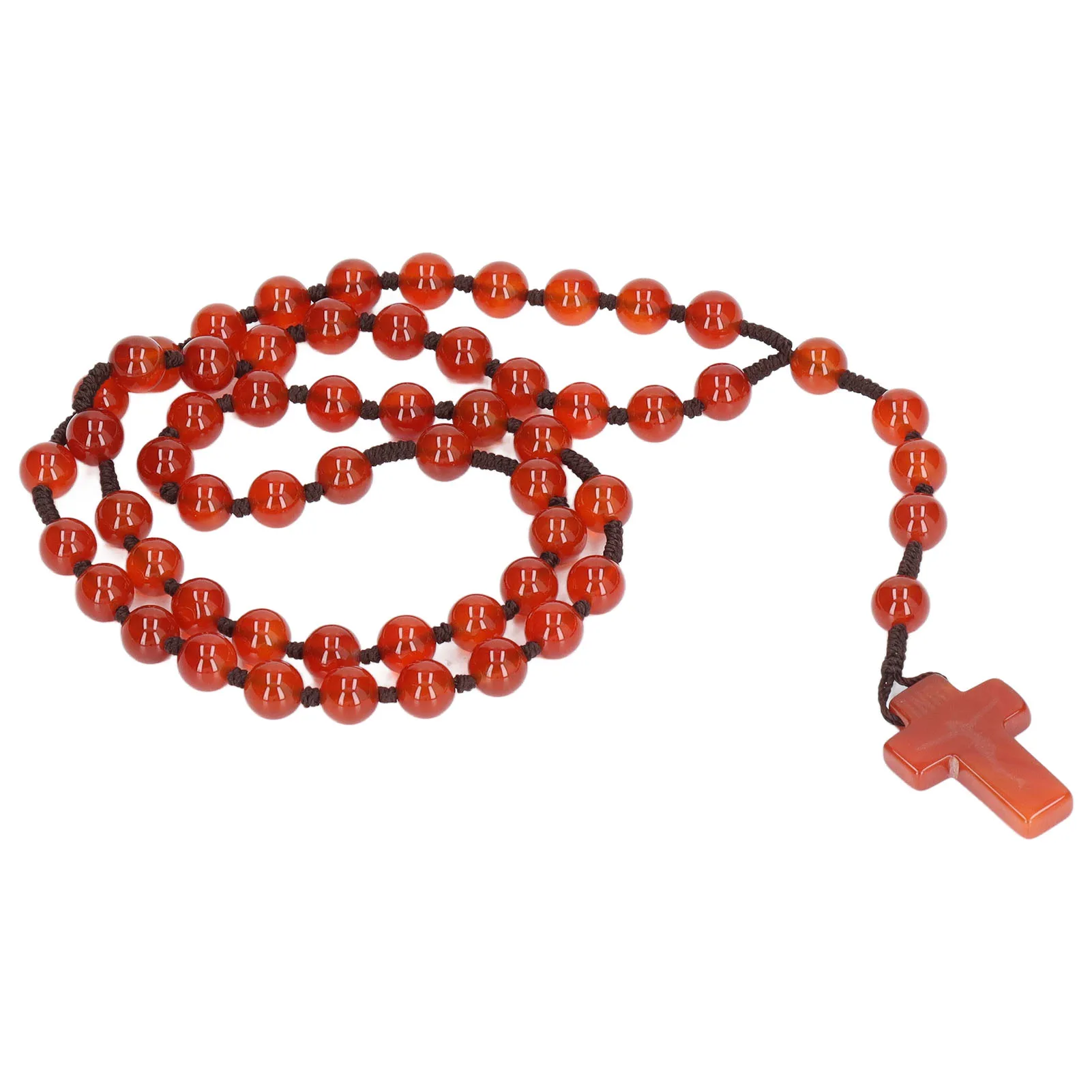 Catholic Rosary Red Agate Stone Rosary Necklace For Woman Jesus Statue Portable Blessed Rosary For Religious Gift