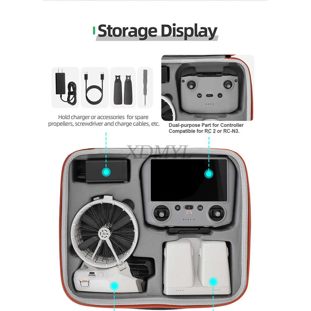 Sac de transport rigide pour DJI Flip, compartiment zippé pour accessoires, intérieur organisé