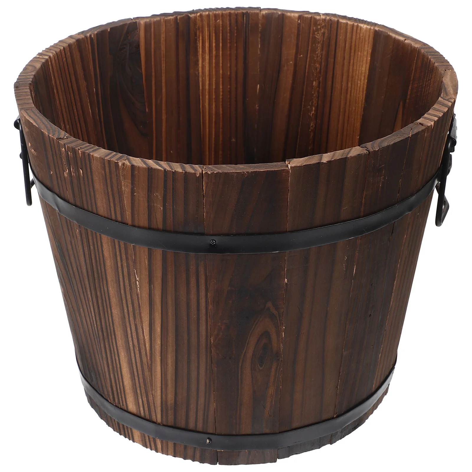 

Rustic Wooden Whiskey Barrels Bucket Handle Flower Planter Plant Pots Boxes Container Pail Patio Garden Backyard