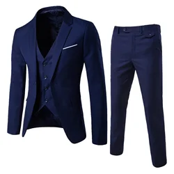 2022 NEW Men Suit Slim 3-piece Suit R Business Wedding Party Jacket Vest Pants Autumn Fashion Blazer Jacket