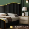 Queen Size Bed Frame, 61.4" High Headboard Platform Bed Velvet Upholstered with Gold Trim & Footboard/Wooden Slats 3
