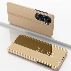 Mirror Flip Protective Phone Case with Stand and Easy View Features for Galaxy S10 (Golden)