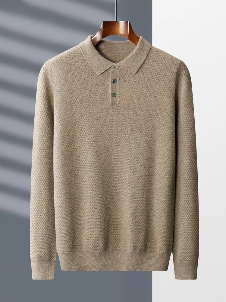 High-end 100% Goat Cashmere Sweater Men's POLO Collar Pullovers Autumn Winter New Long Sleeve Shirt Fashion Knitted Men's Jacket 4