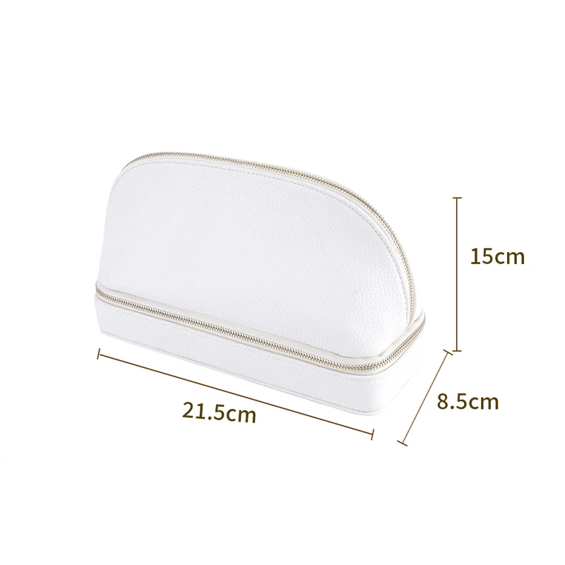 Pebble Leather Cosmetics Bag Double Layer Travel Large Makeup Case with Jewelry Earrings Necklace Organizer