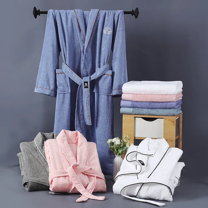 

Autumn Pure cotton bathrobe women and men lovers hotel spa bathrobe long robe dressing gown 8462