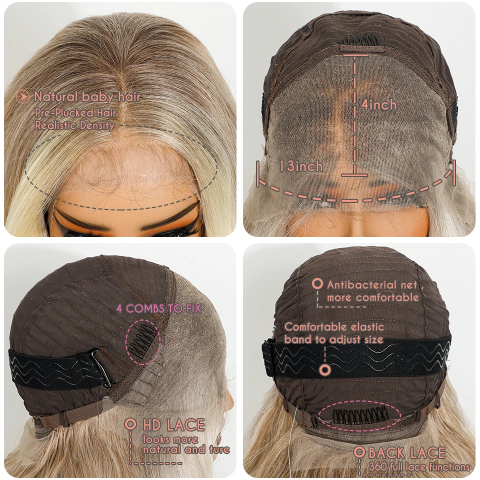 Noble HD Transparent 13X4 Lace Body Wave Ombre Blonde Highlight Wigs 30 Inch Baby Hair Lace Frontal Wig Wave Lace Wig For Women