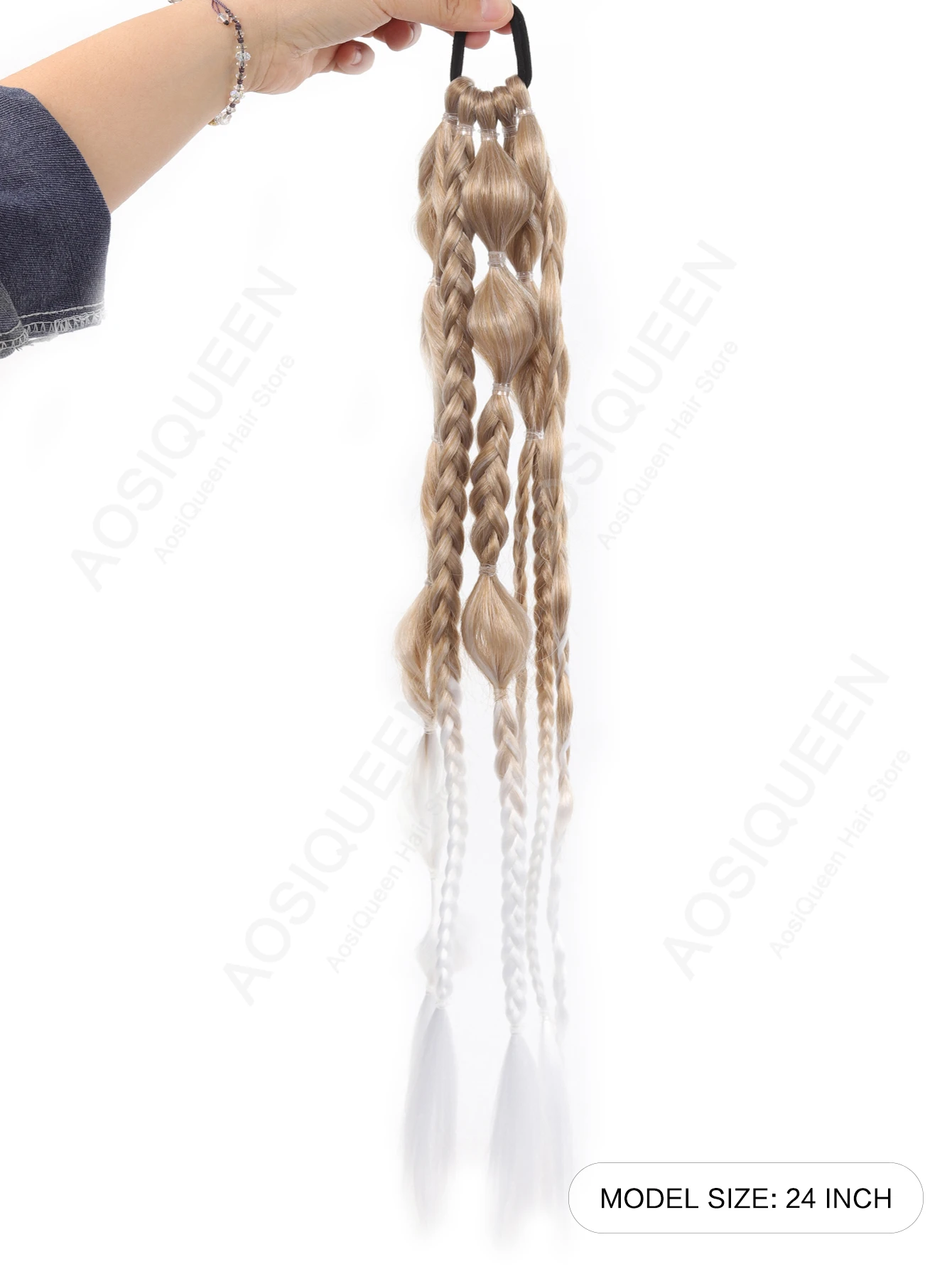 합성 그라데이션 야키 스트레이트 버블 포니테일(헤어밴드 포함), 여성용 파티 및 음악 축제 헤어 액세서리에 적합