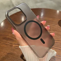 New Matte Magnetic Wireless Charge Phone Case For iPhone 15 14 13 12 Pro Max Plus For Magsafe Shockproof Hard PC Clear Cover