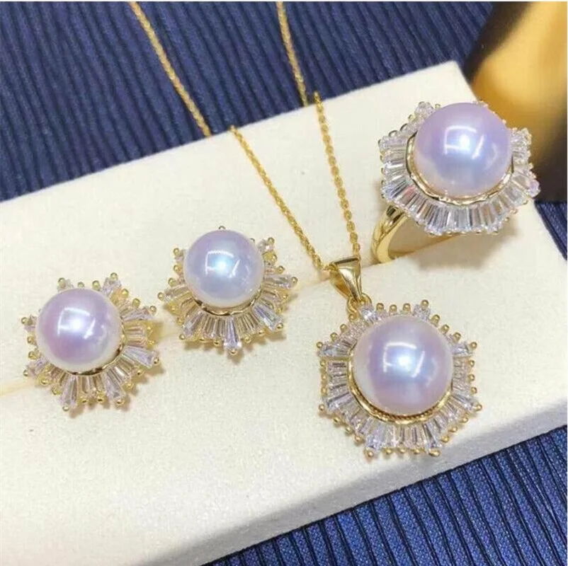 

Gorgeous AAAAA 9-10mm South China Sea White Earstuds Pearl Pendant Earring Set 925S-