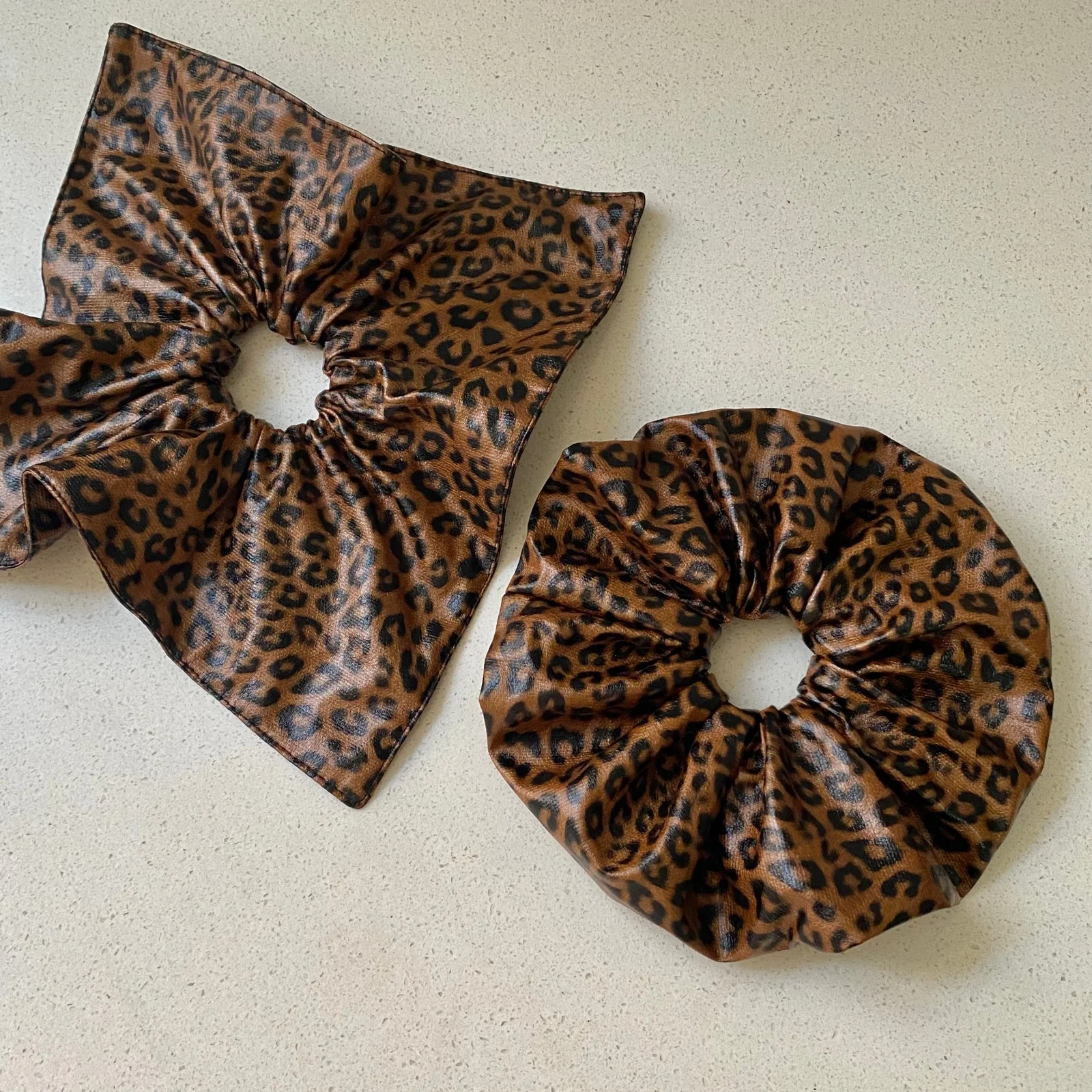 1pc Leopard Print Faux Leather, Brown Oversized Hair Scrunchy & Triangle Hair Scarf Vintage Y2K Hair Accessories For Party Daily