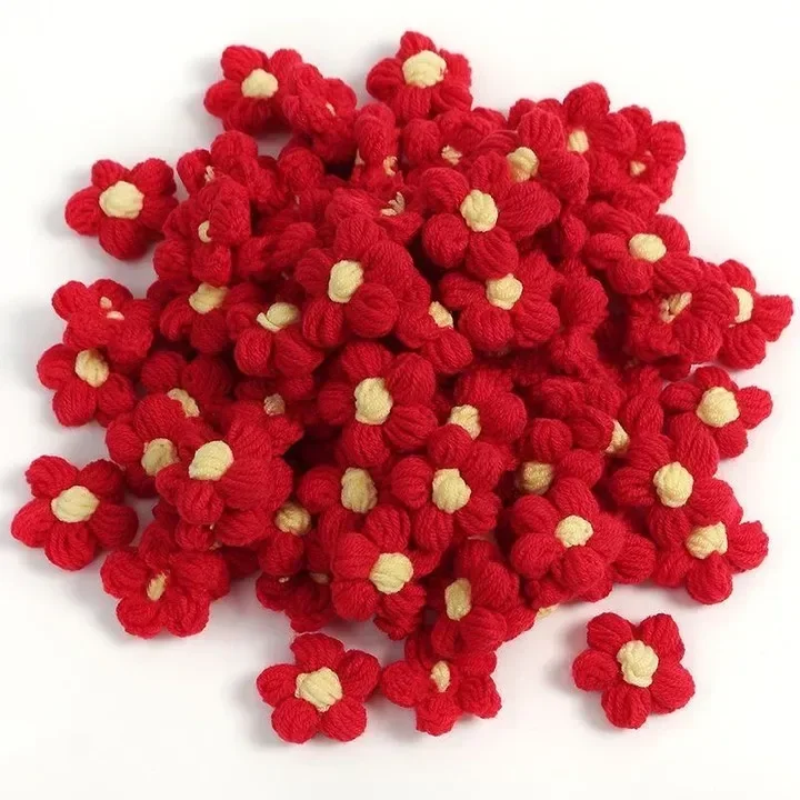 Hand-Knitted Colorful Floral Applique Patches