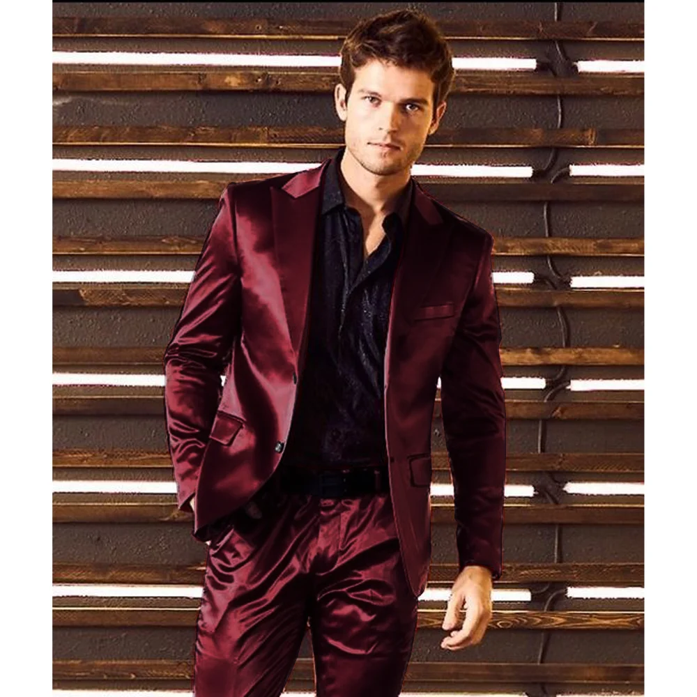 Formal Suits for Men Suits Slim Fit Men's Two-piece Suit Satin Single-breasted Casual Stage Slim Fit New in Men's Sets Man Pants