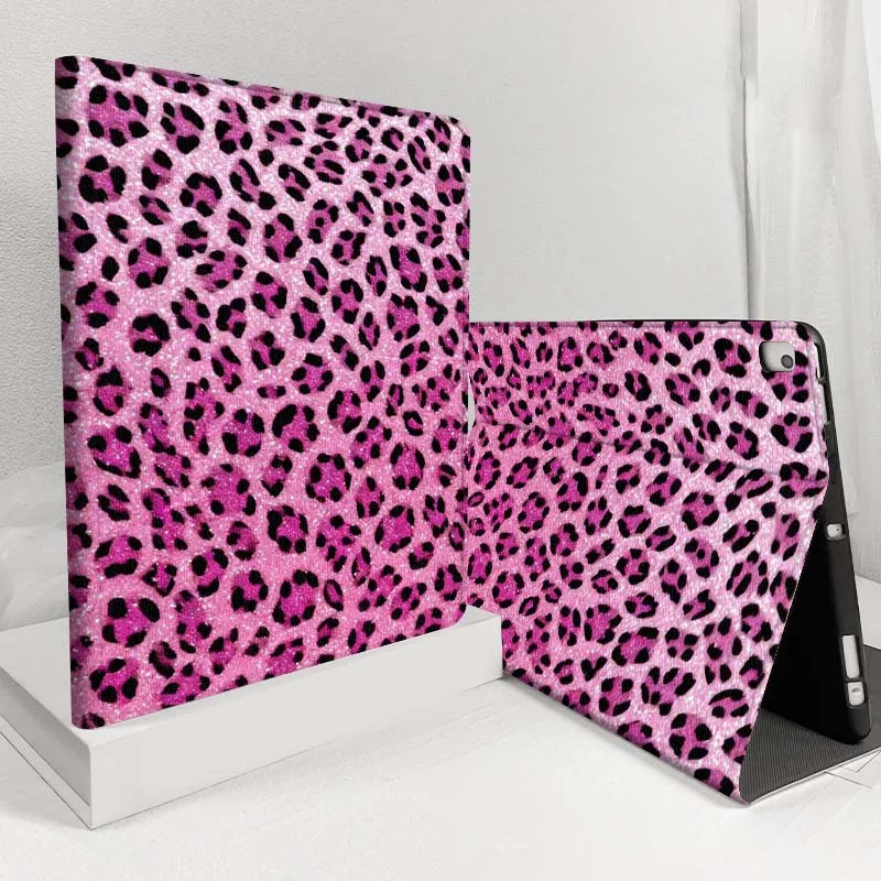 Cartoon Leopard Print Pink Glitter Tablet Case