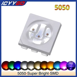 100Pcs 5050 White Warm Blue Green Red Yellow Orange Pink Purple SMD LED PLCC-6 Diy 60MA 20-28LM 0.2W Module LED Diode ICYYGO