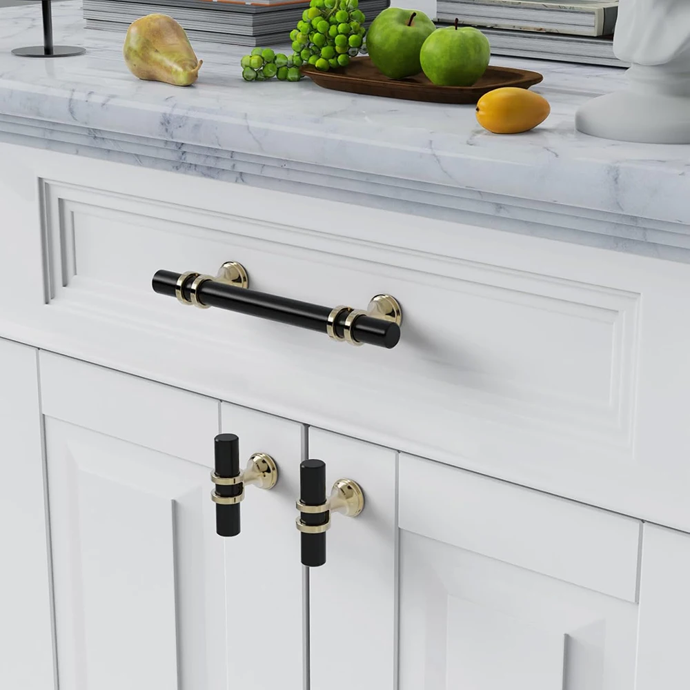 Modern Black Gold Cabinet Handles-Solid Drawer Knobs for Kitchen Furniture with Zinc Alloy Material