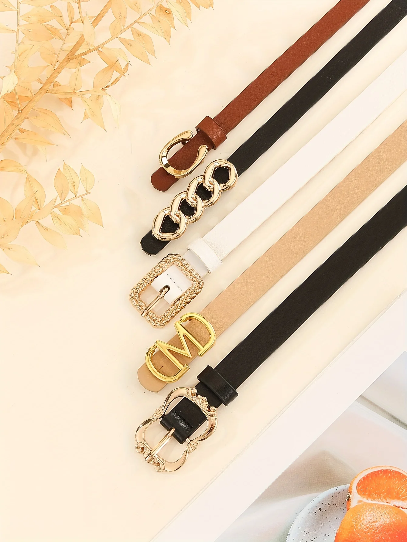 5 teile/satz Trendy Schnalle Gürtel Vintage Einfarbig PU Leder Gürtel Casual Jeans Hosen Gürtel Für Frauen – Detail 7