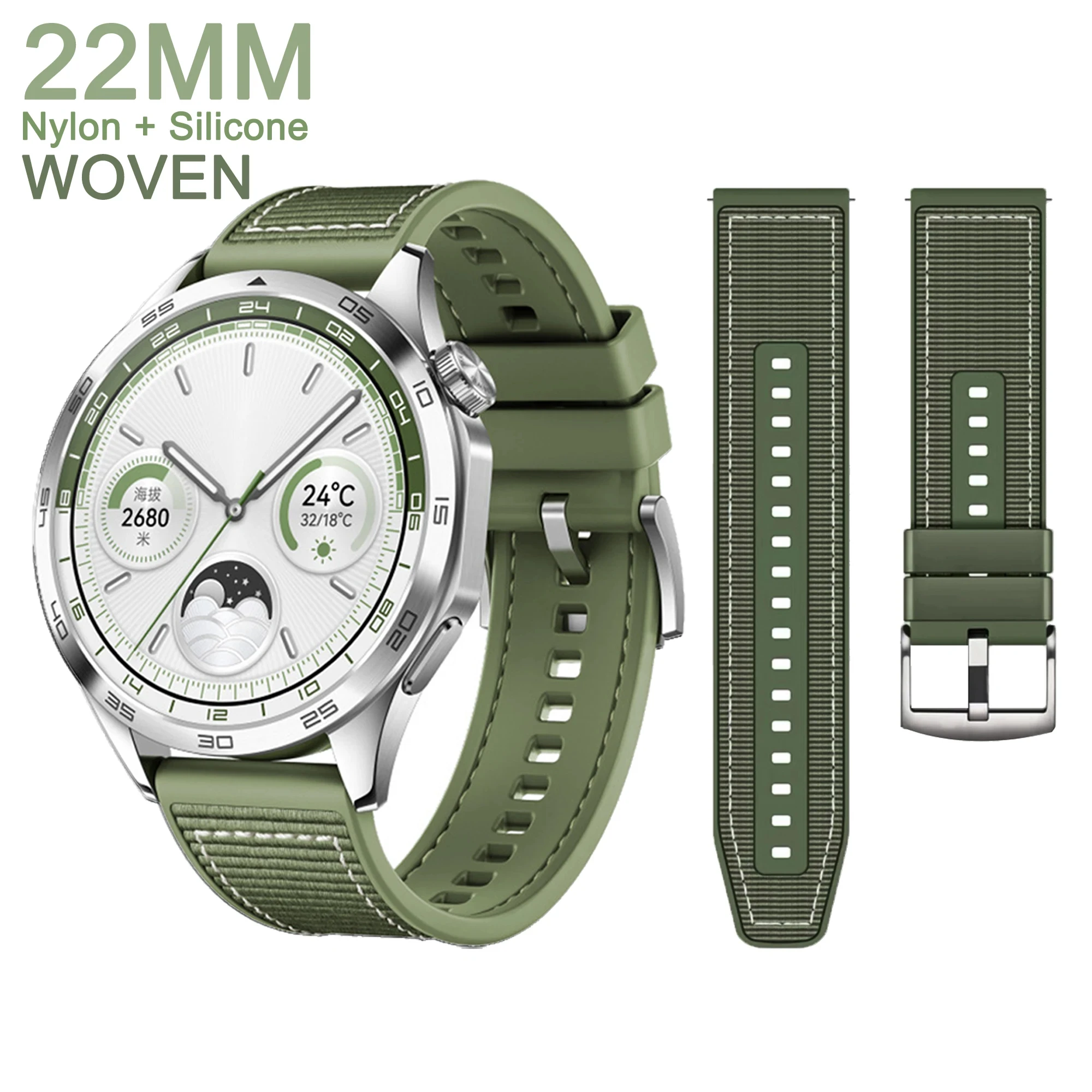 Universal 22mm Silicone & Nylon Woven Smart Watch Strap - Premium Design Bracelet