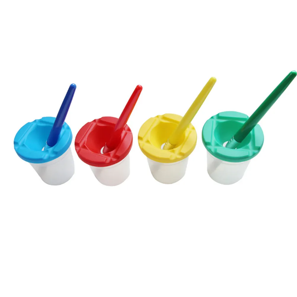 10Pcs 페인팅 컵 누출 방지 투명 플라스틱 유출 방지 페인트 컵 다양한 색상의 뚜껑 색상 코드가 있는 드로잉 액세서리