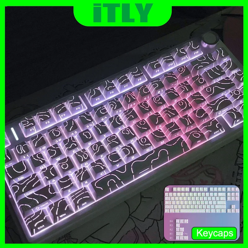 PBT Side Print Shine Through Keycaps Translucent Gaming Mechanical Keyboard Key Cap White for MX Switch Keyboard 97 Keys