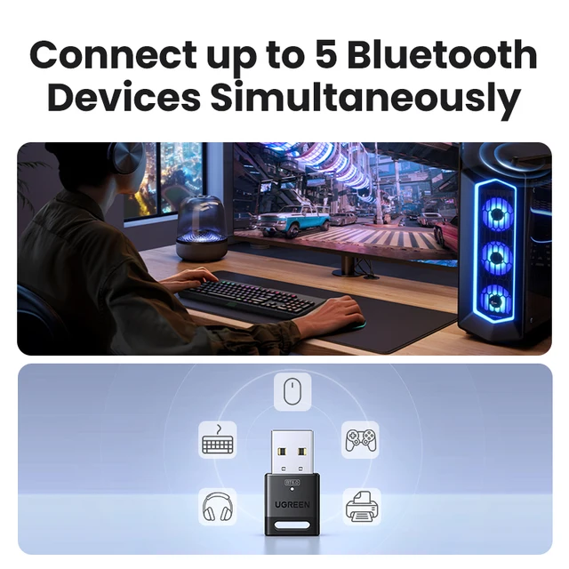 Adaptateur Bluetooth USB, Dongle Bluetooth 6.0 pour PC Windows 11/10/8.1, récepteur et émetteur Bluetooth pour clavier/souris 4 Adaptateur Bluetooth USB, Dongle Bluetooth 6.0 pour PC Windows 11/10/8.1, récepteur et émetteur Bluetooth pour clavier/souris 4