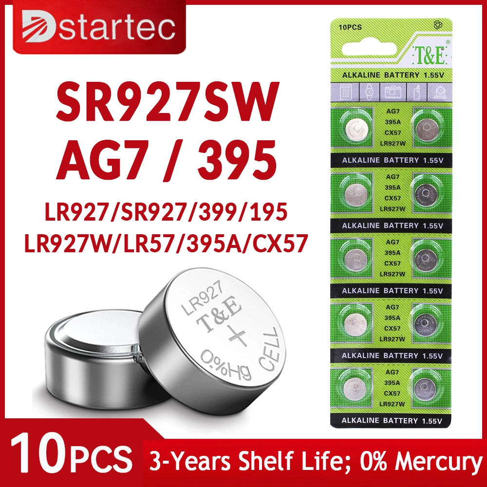 10pcs Ag7 Lr927 395 1.55v Button Batteries For Watch Toys Remote L927f ...