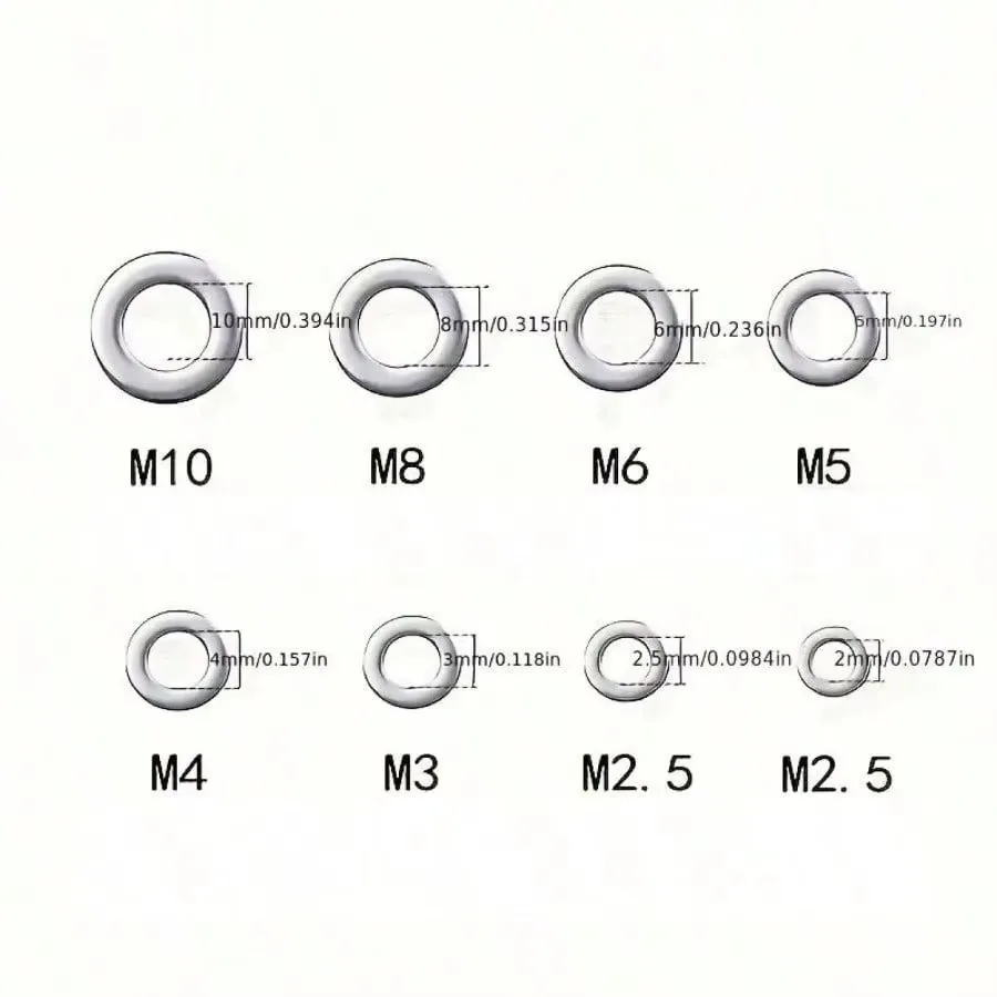 Stainless Steel Flat Washer Set 580PCS 9 Sizes M2-M12 Screws Mud Flaps Home Decor Factory Repair