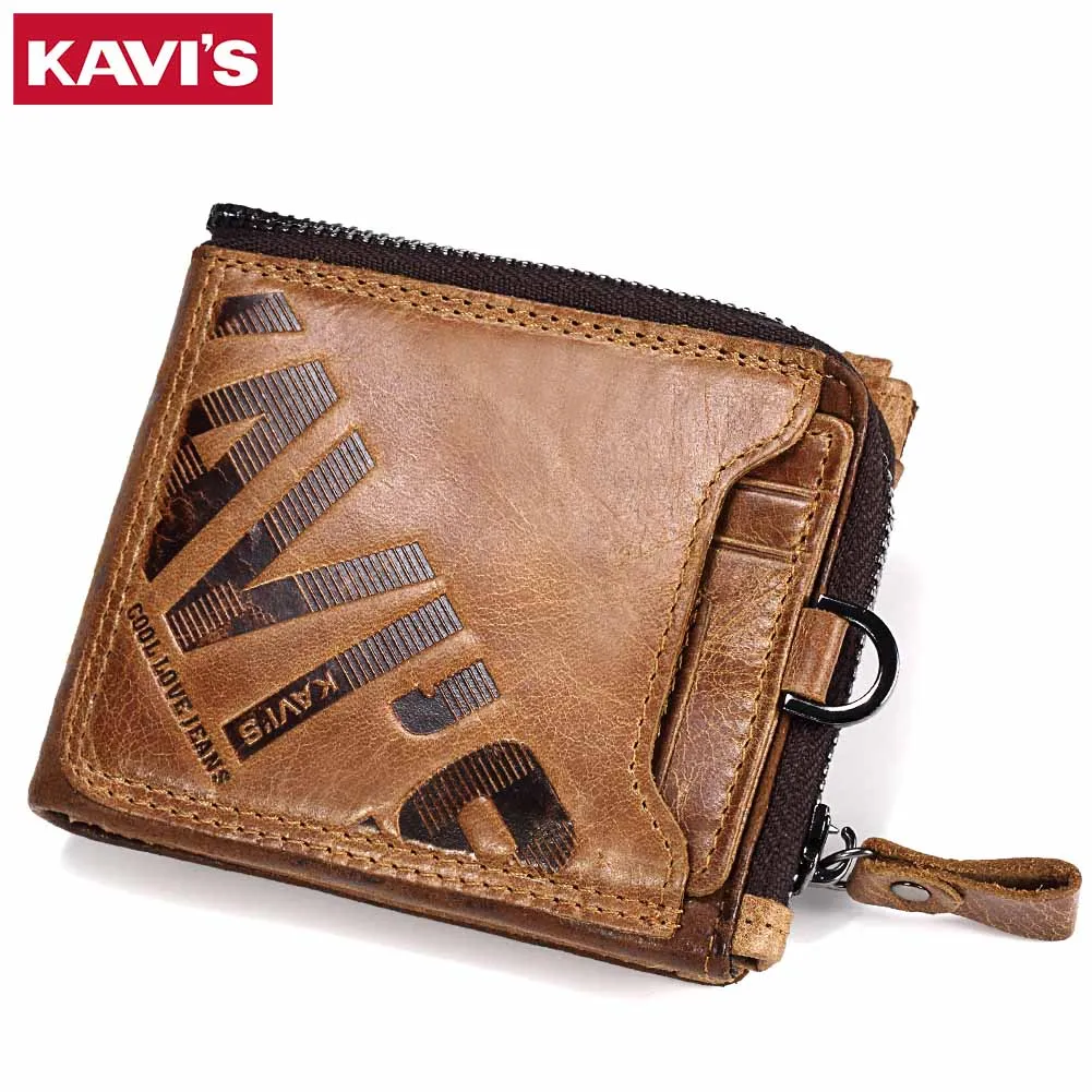 KAVIS Crazy Horse Genuine Leather Wallet Men Coin Purse Male Cuzdan Walet Portomonee PORTFOLIO  Perse Small Pocket money bag