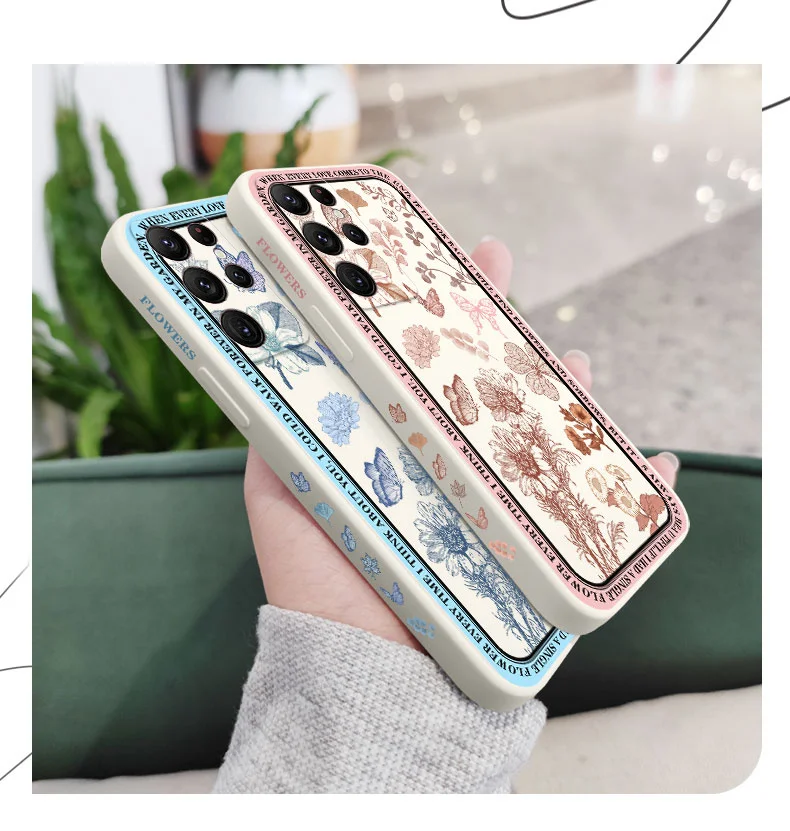 Đầm Vintage Hoa Ốp Lưng Điện Thoại Samsung Galaxy S22 S21 S20 Ultra Plus FE S10 S9 S10E Note 20 Ultra 10 9 Plus cute samsung cases