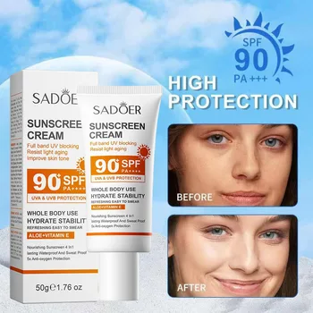 Sadoer Sunscreen Cream With High Protection SPF 90+ PA+++ Whitening Waterproof Sweatproof Lasting Moisturizing 50g