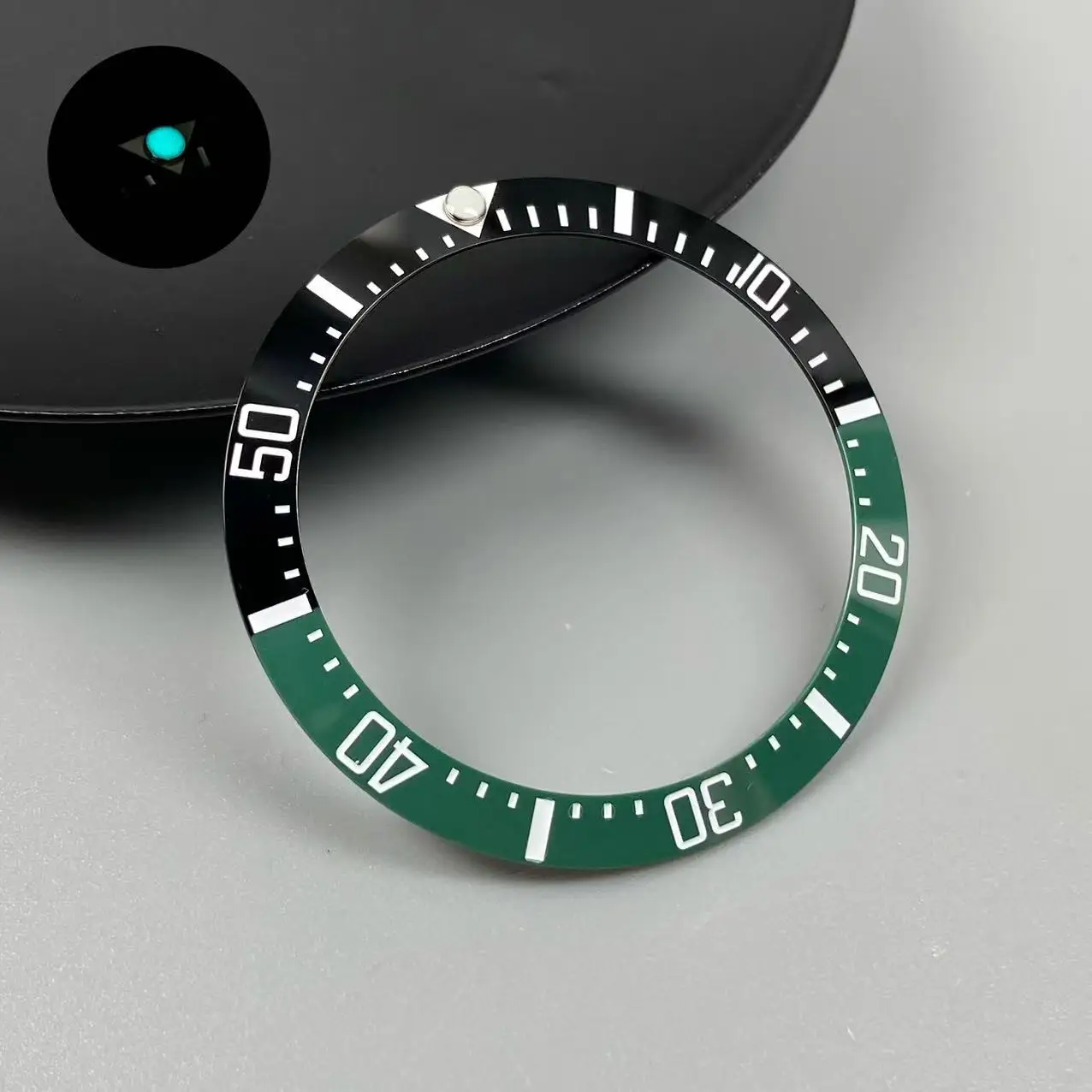 Blue/Green Luminous 38mm Tilted Ceramic Bezel Insert Ring